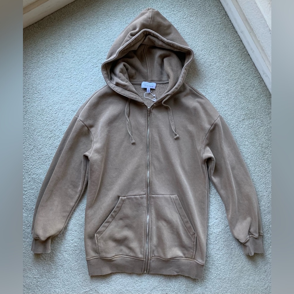 & OTHER STORIES Zip Front Long Hoodie XS Mole Beige Faded Washed Brown Fleece